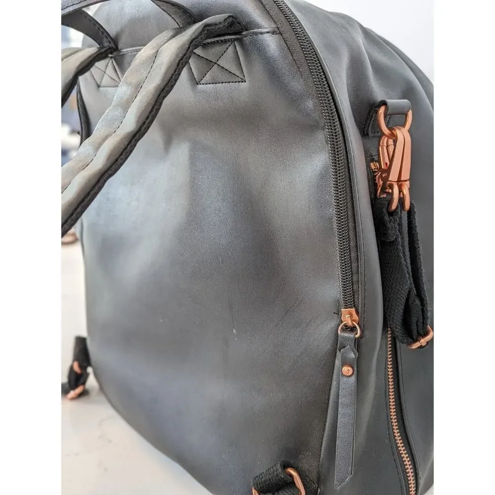 Skip Hop Greenwich Diaper Backpack Black Vegan Leather Rose Gold Hardware